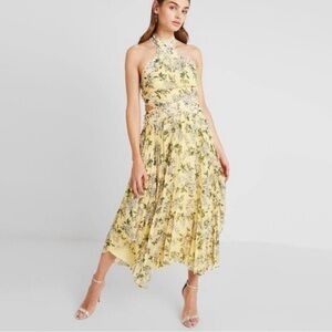 Like New Yellow Halter floral handkerchief dress by Keepsake XL ($240 retail).